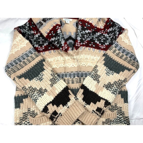 SUNDANCE Juneau Skies Long Sweater Coat Womens PXS Fair Isle Western Chunky Knit - Picture 8 of 11